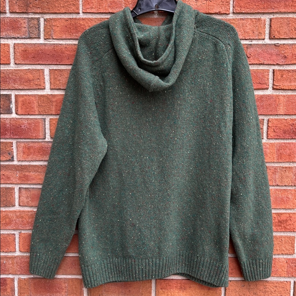 Aran Woolen Mills Green Speckled Cable Knit Lambswool Hooded Pullover Sweater M - Picture 5 of 11